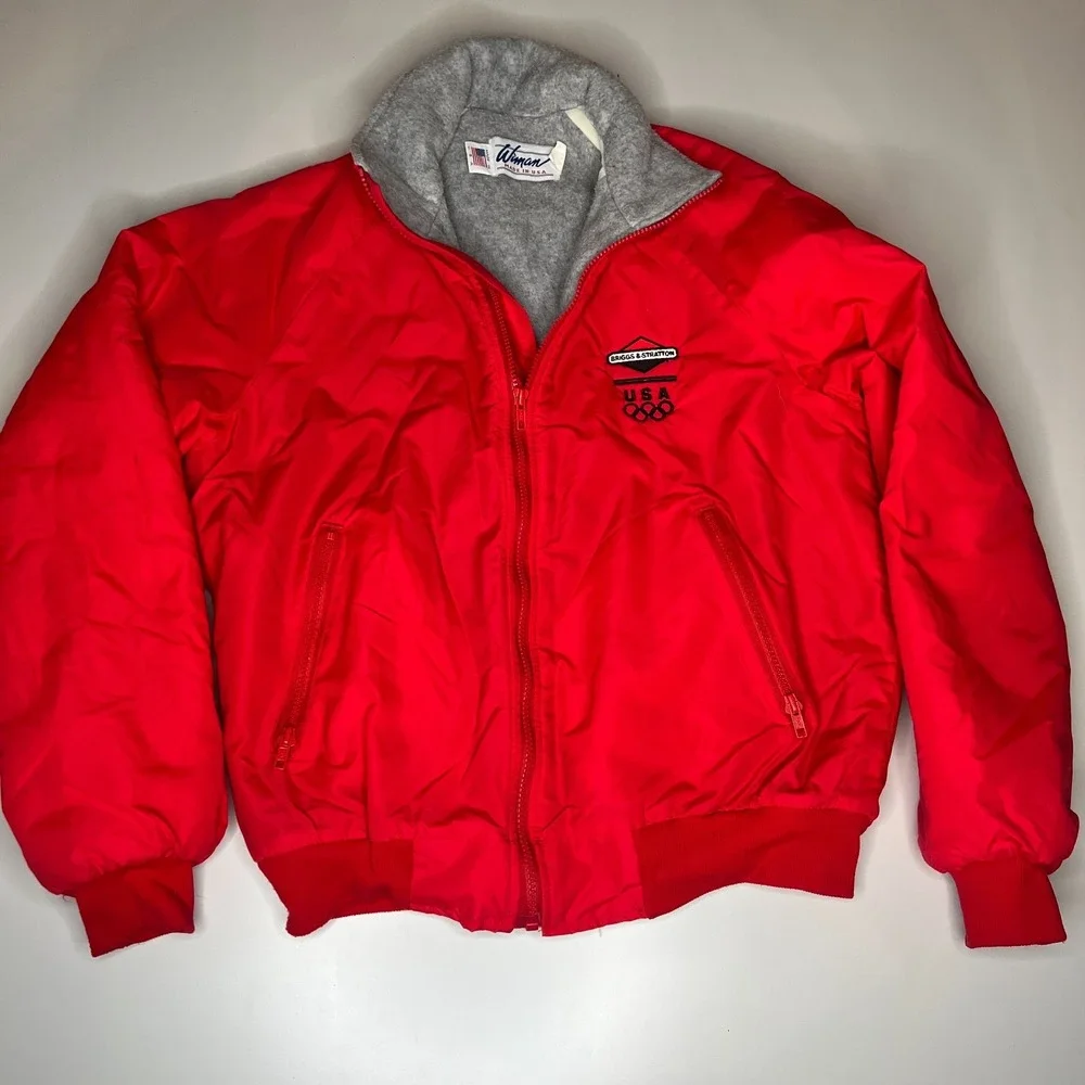Vintage Wiman USA Olympic Jacket Red Briggs & Stratton Embroidered Logo Made USA